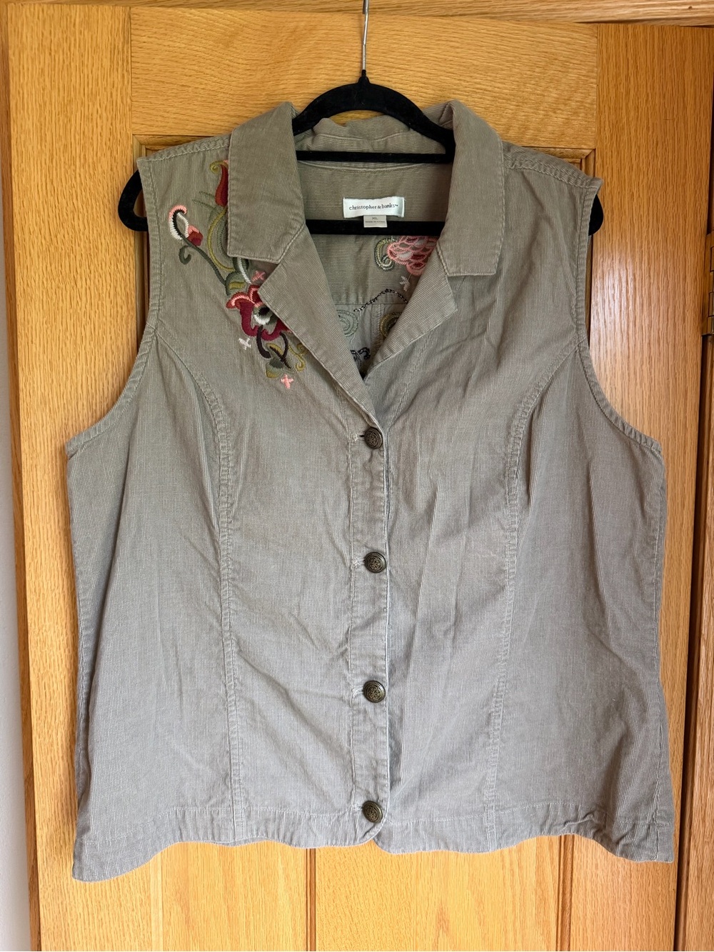 Floral Embroidered Corduroy Vest Christopher & Banks Women’s XL